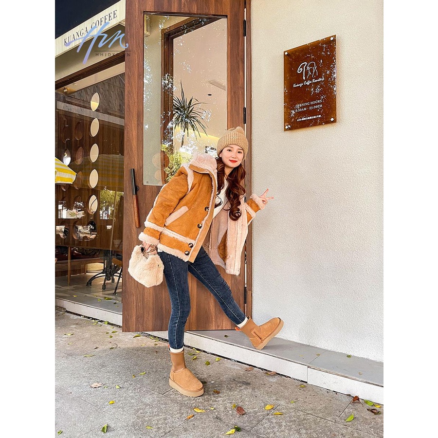 Giày Bốt Đi Tuyết Lót Lông Cừu Dày Dặn Phong Cách Mới 2023