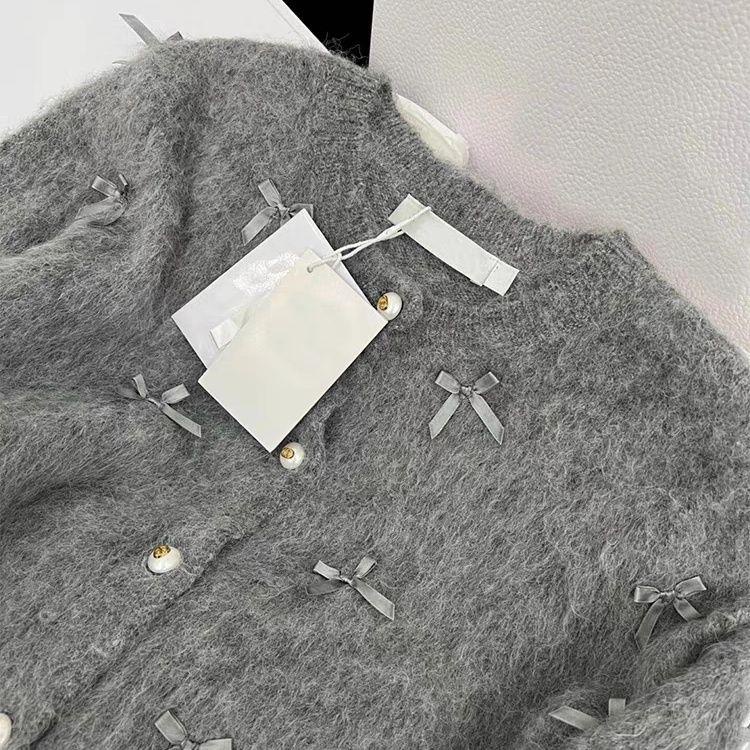 Áo sweater Dệt Kim Vải Bông Mềm Đính Nơ Phong Cách Hàn Quốc Thời Trang Thu Đông Cho Nữ