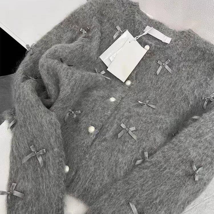 Áo sweater Dệt Kim Vải Bông Mềm Đính Nơ Phong Cách Hàn Quốc Thời Trang Thu Đông Cho Nữ