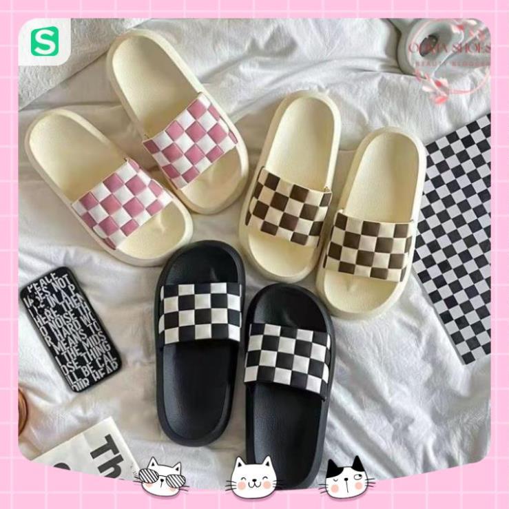 Dép nữ quai ngang caro đế bánh mỳ cực phẩm 2022, Dép thời trang nữ hot trend size 36-41