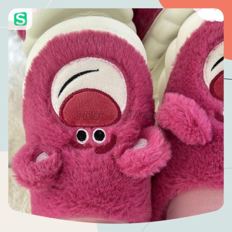 Dép bông đi trong nhà hình gấu dâu Lotso bản màu hồng dễ thương mùa đông năm 2023 size 36-41