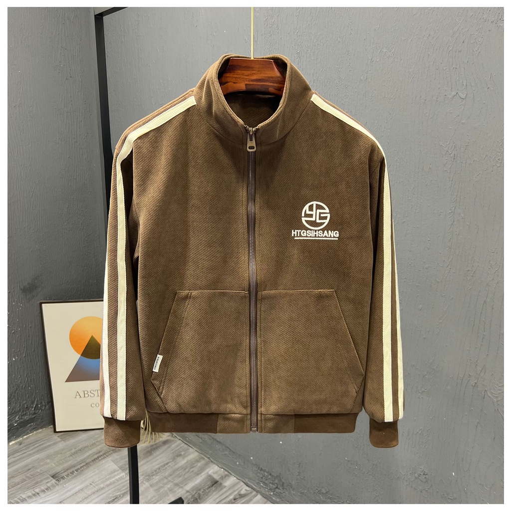 Áo Khoác Cổ Đứng Phối Màu Tương Phản Thời Trang Xuân Thu 2023 Cho Nam