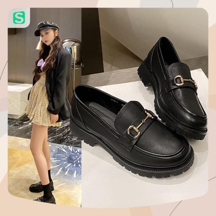 Giầy búp bê nữ da mềm quai xích đôn đế cao 4cm, giày nữ đi học ULZZANG SHOES phong cách hàn quốc
