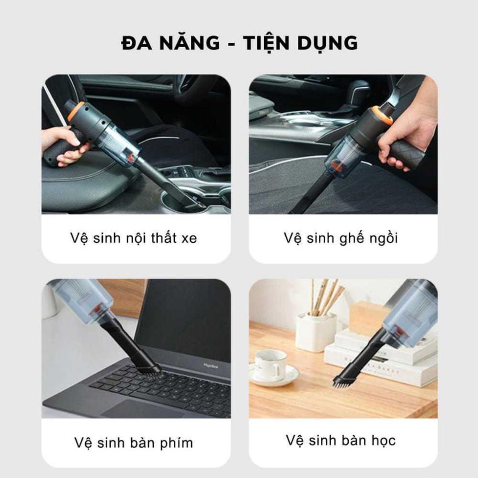 Máy Hút Bụi Cầm Tay Mini, Máy Hút Bụi Mini Không Dây Sạc Pin Công Suất 60W Lực Hút 6000PA Không Ồn Bảo Hành 12 Tháng