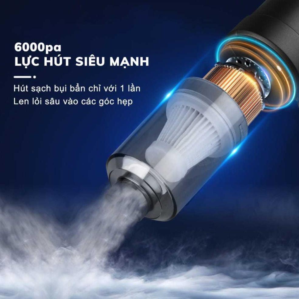 Máy Hút Bụi Cầm Tay Mini, Máy Hút Bụi Mini Không Dây Sạc Pin Công Suất 60W Lực Hút 6000PA Không Ồn Bảo Hành 12 Tháng