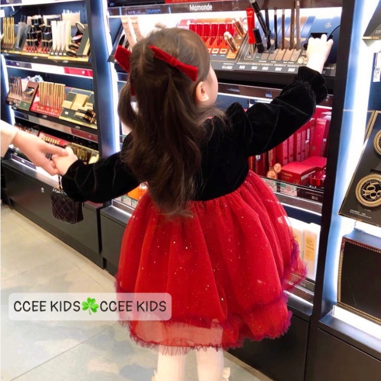 Váy nhung cho bé gái dài tay mặc Noel, Tết 10-30kg Đầm bé gái mặc thu đông size đại Kittenbabyshop
