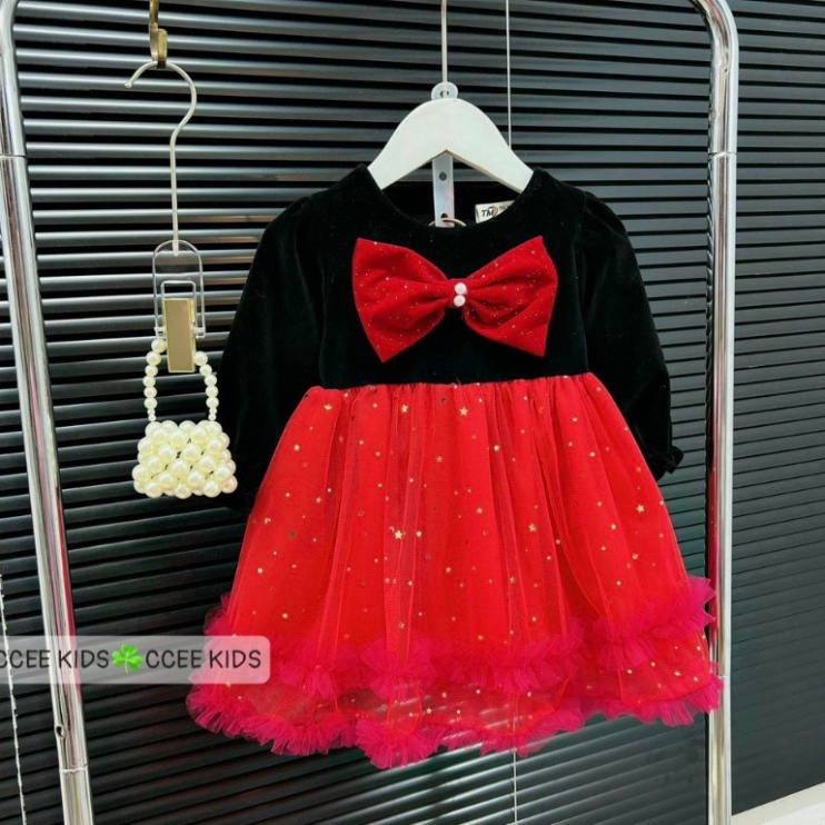 Váy nhung cho bé gái dài tay mặc Noel, Tết 10-30kg Đầm bé gái mặc thu đông size đại Kittenbabyshop