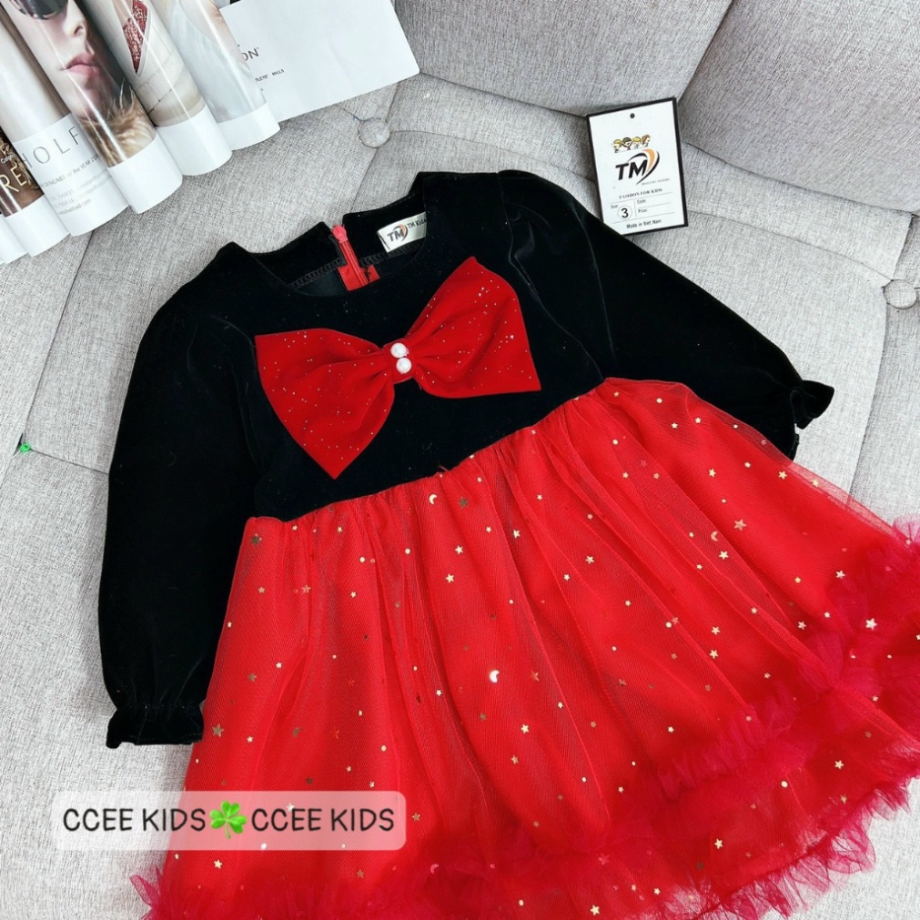 Váy nhung cho bé gái dài tay mặc Noel, Tết 10-30kg Đầm bé gái mặc thu đông size đại Kittenbabyshop