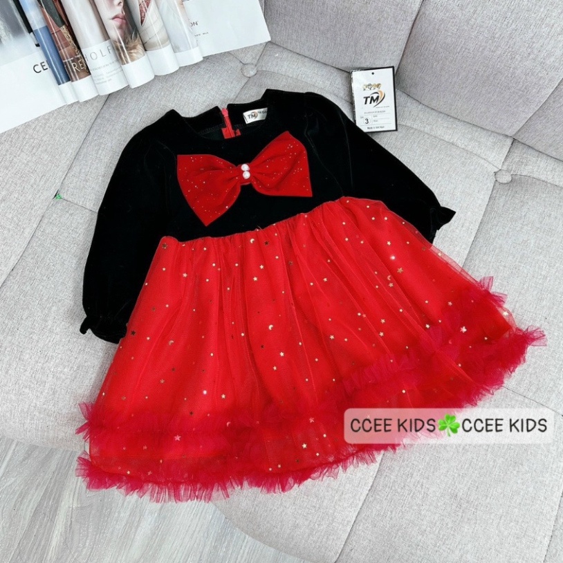 Váy nhung cho bé gái dài tay mặc Noel, Tết 10-30kg Đầm bé gái mặc thu đông size đại Kittenbabyshop