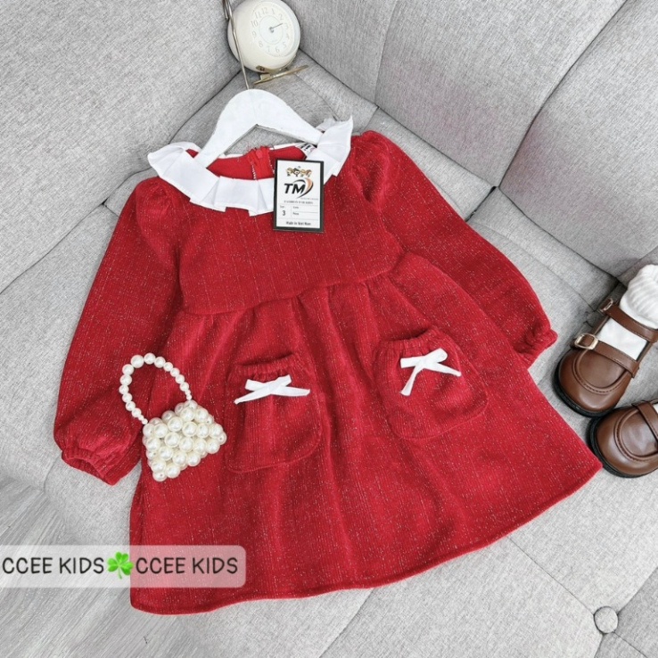 Váy nhung cho bé gái dài tay mặc Noel, Tết 10-30kg Đầm bé gái mặc thu đông size đại Kittenbabyshop