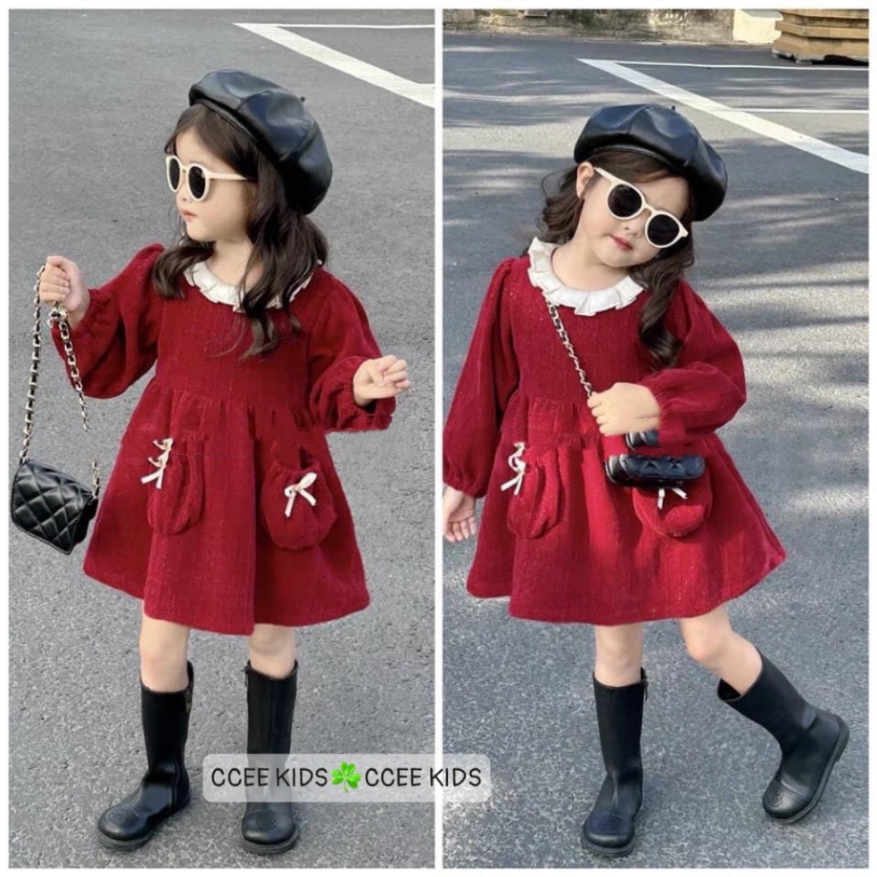 Váy nhung cho bé gái dài tay mặc Noel, Tết 10-30kg Đầm bé gái mặc thu đông size đại Kittenbabyshop