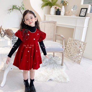  VÁY NHUNG ĐỎ ĐÍNH NGỌC TAY BỒNG XINH XẮN 8-18KG ND23  