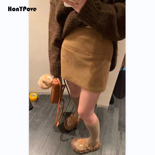 Honypove Chân Váy Kaki Chữ a Dáng Ngắn Dễ Phối Đồ Thời Trang Thu Đông Cho Nữ