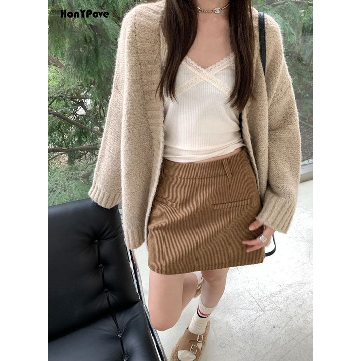 Honypove Chân Váy Kaki Chữ a Dáng Ngắn Dễ Phối Đồ Thời Trang Thu Đông Cho Nữ