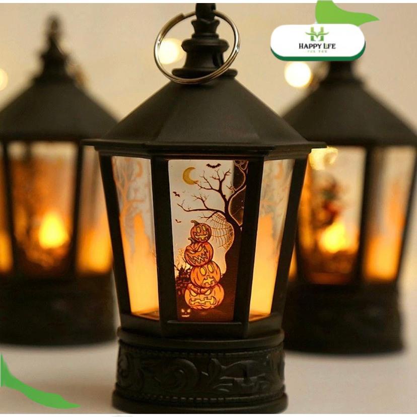 Đèn bí ngô halloween, lồng đèn Halloween kiểu dáng lâu đài cổ điển phong cách retro có quai treo - Happy Life 4U