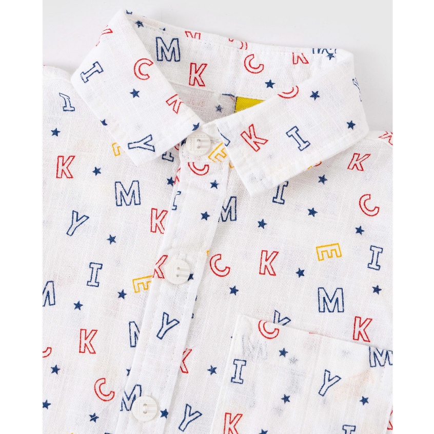 Áo sơ mi ngắn tay cho bé đi học hình Mickey Rabity chất liệu 100% cotton thấm hút mồ hôi, có túi phía trước 5723