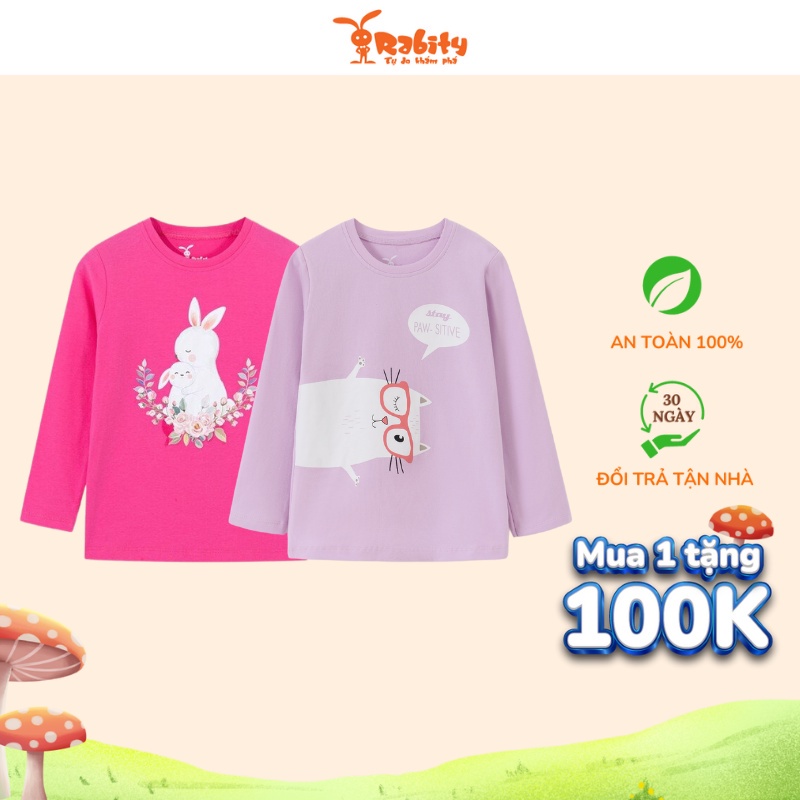 Áo thun dài tay noel bé gái RABITY áo phông cho bé đi học cotton họa tiết đáng yêu 92754
