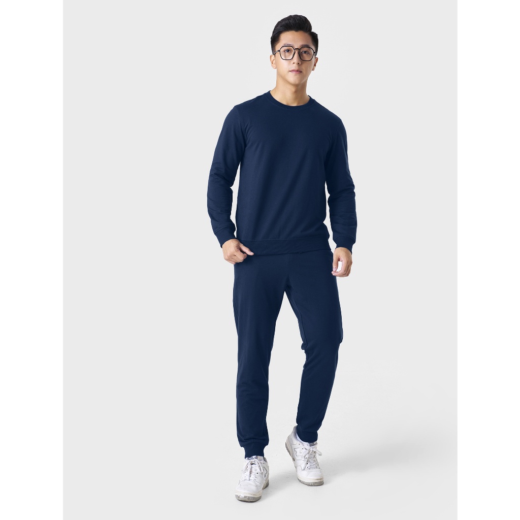 Áo nỉ nam CANIFA dài tay cổ tròn basic bo gấu 8TW23W011