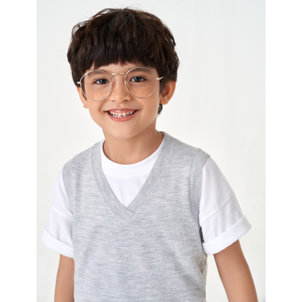 Áo len bé trai CANIFA áo gilet không tay cổ V basic 2TE23W001