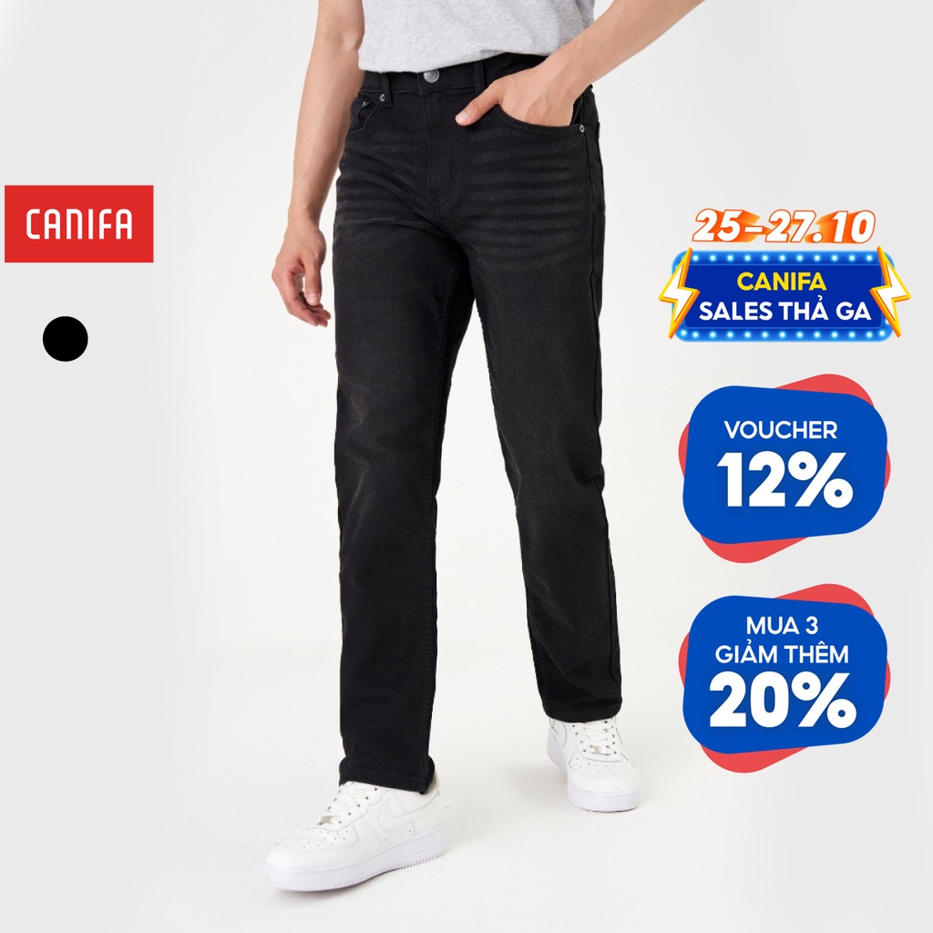 Quần jeans nam CANIFA chất liệu cotton pha, cạp thường cài cúc, phom ôm 8BJ23A002