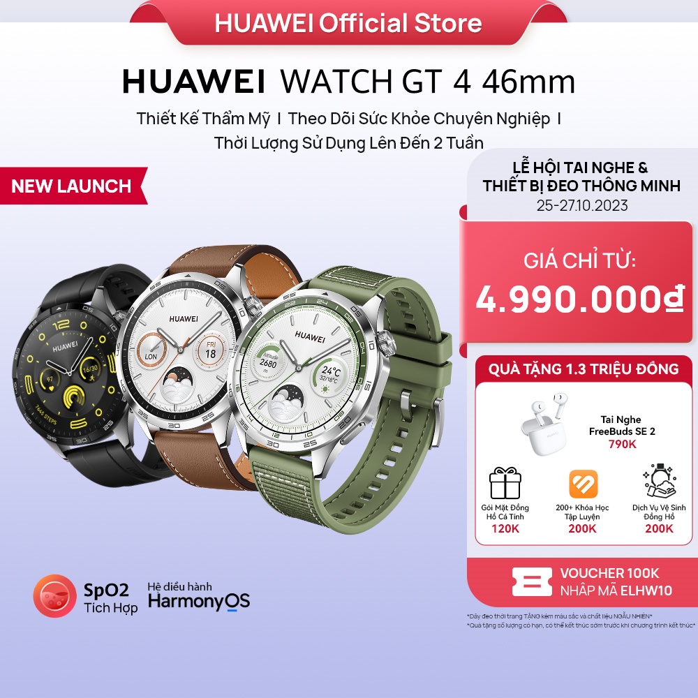 Đồng Hồ Thông Minh HUAWEI WATCH GT 4 46mm | Theo Dõi Sức Khỏe Chuyên Nghiệp | Hàng Phân Phối Chính Hãng