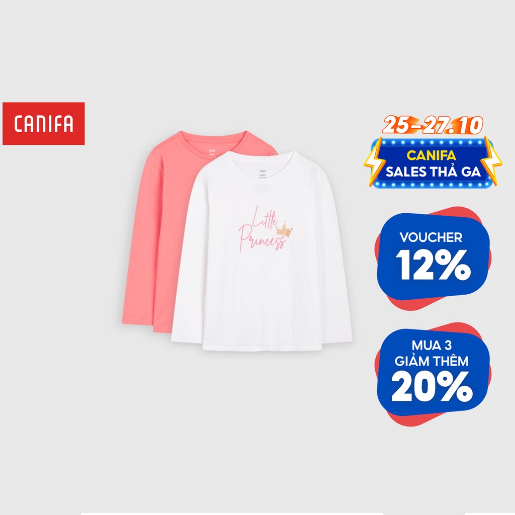 Combo 2 áo bé gái CANIFA dài tay cổ tròn chất liệu cotton ML23 1LA22W002