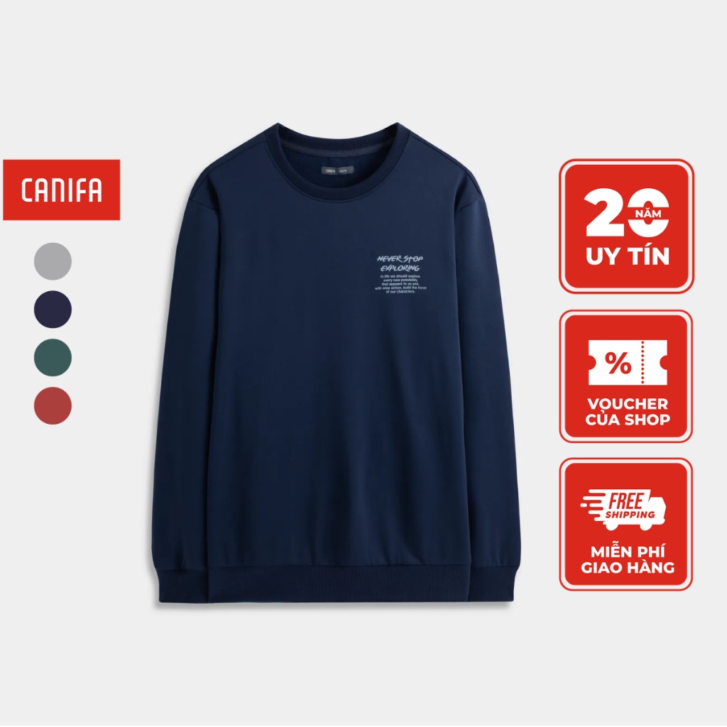 Áo nỉ nam CANIFA áo sweater cổ tròn dài tay bo gấu 8TW23W009