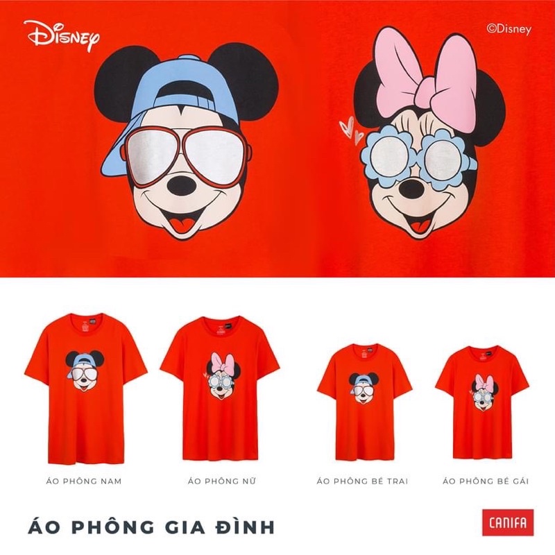 Áo phông bé gái CANIFA cotton USA in hình Mickey dẽ thương cổ tròn cộc tay màu trắng đỏ xanh - 1TS21S017