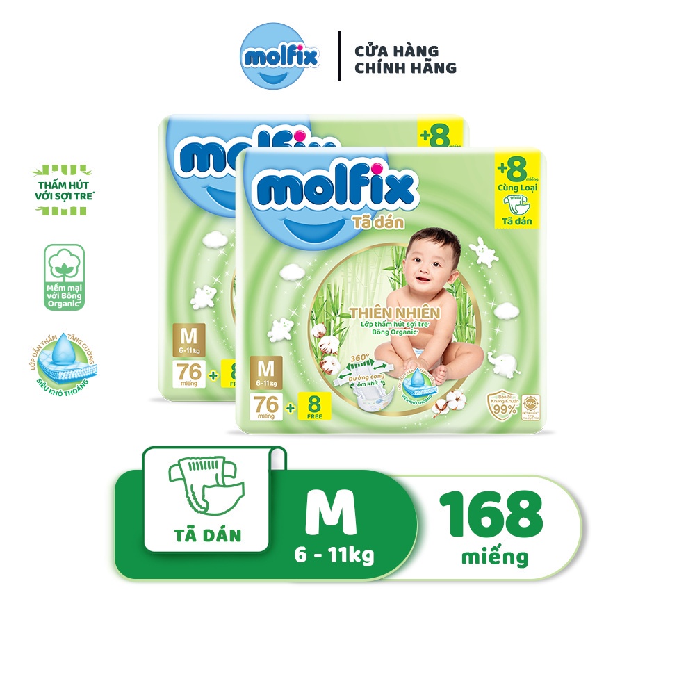 Combo 02 Tã/bỉm dán Moflix Thiên nhiên Super Jumbo M  - 2 Gói- 168 miếng