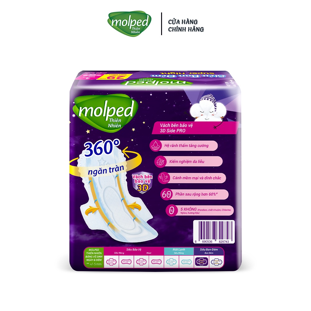 Combo 8 gói Băng vệ sinh Molped thiên nhiên Siêu ban đêm có cánh 29cm