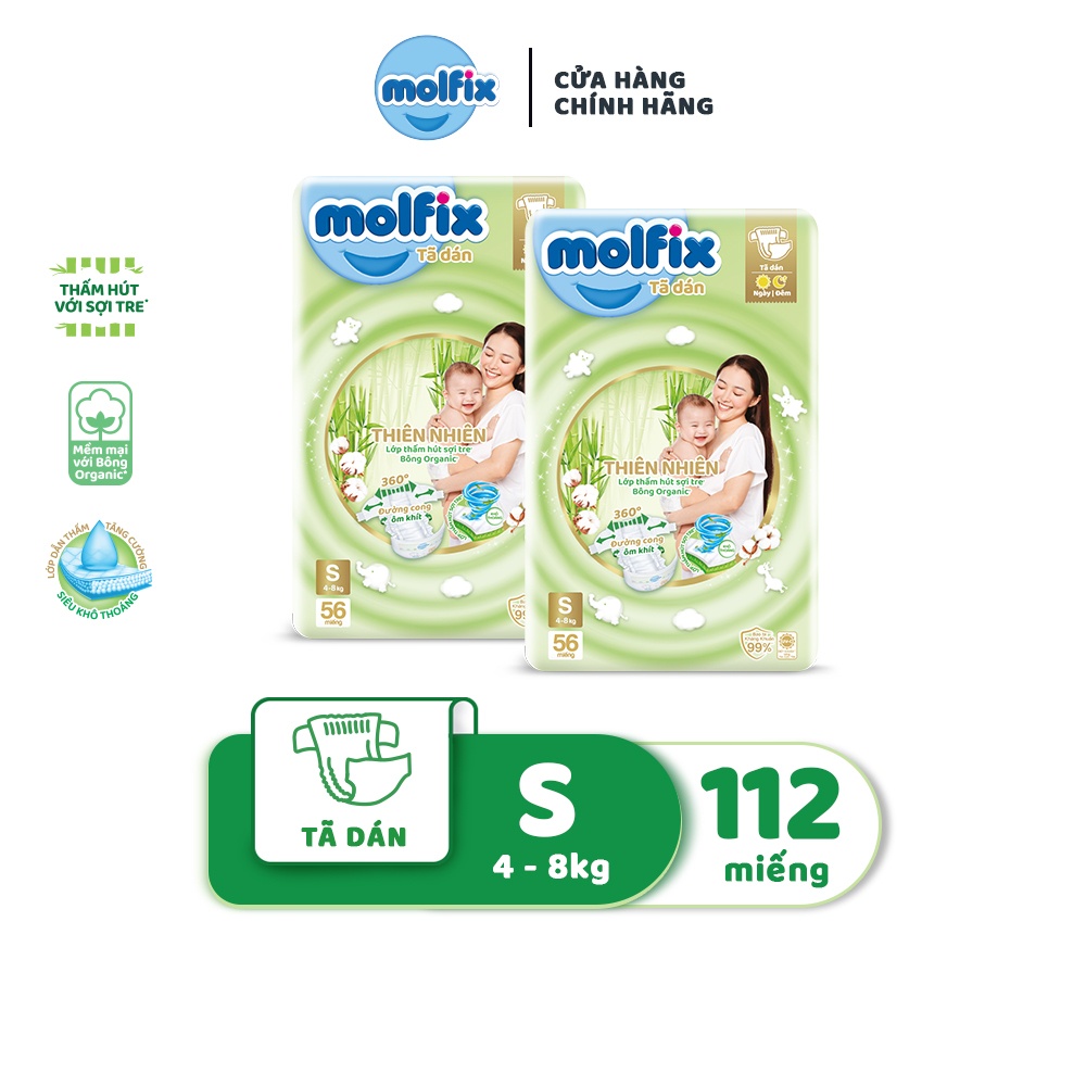 Combo 2 Tã/bỉm dán Moflix Thiên nhiên Jumbo S (4kg - 8kg) - 2 Gói- 112 miếng