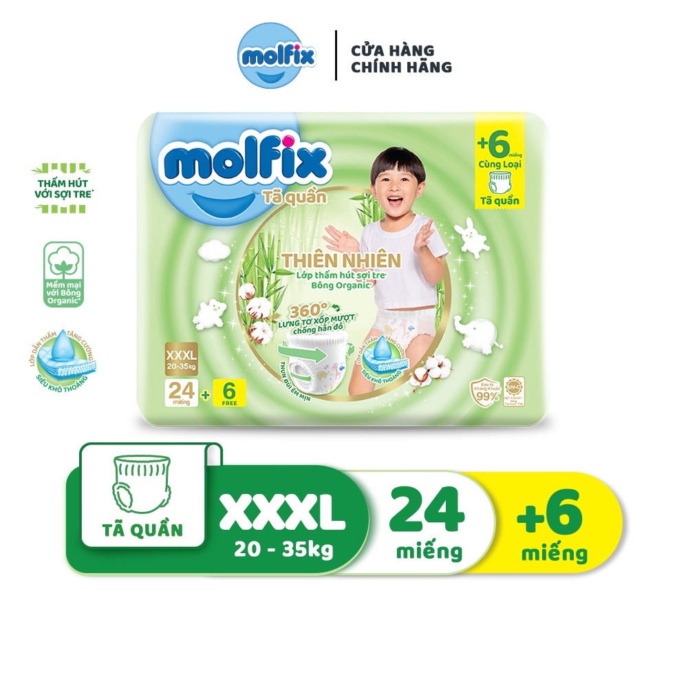 Tã/bỉm quần Molfix Thiên nhiên Jumbo S50/M42/L42/XL38/XXL34