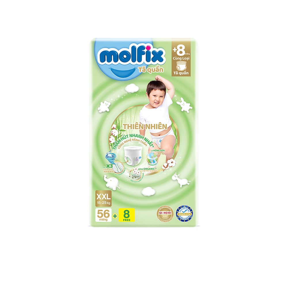 Combo 2 Tã/bỉm quần MOLFIX Thiên nhiên Ultra XXL (15kg - 25kg) - 2 Gói- 128 miếng