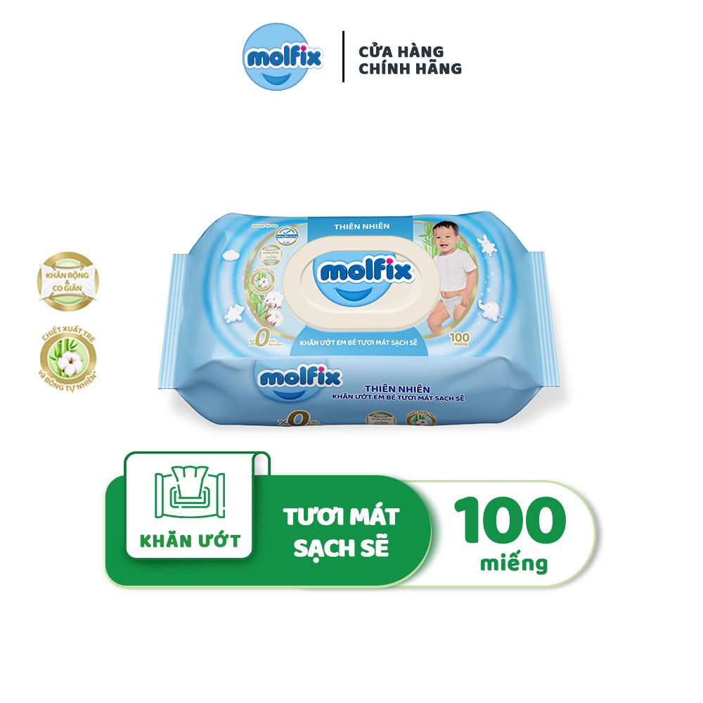 Khăn ướt Molfix Thiên nhiên Tươi Mát Sạch Sẽ - Gói 100 miếng