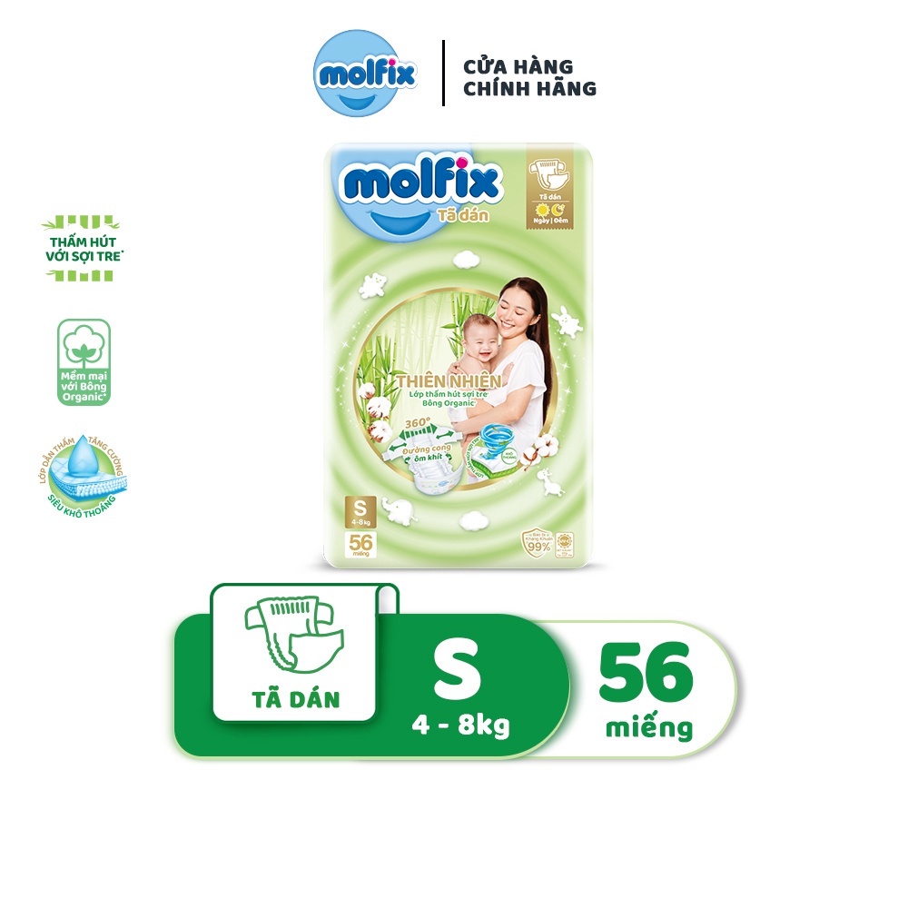 Tã dán thiên nhiên Molfix Jumbo NB76/S56/M48/L42/XL38