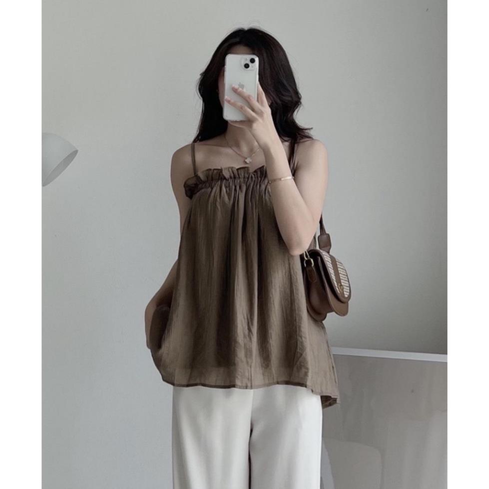 t Áo hai dây tơ Forgirl dáng babydoll ngắn bo chun bánh bèo m | BigBuy360 - bigbuy360.vn
