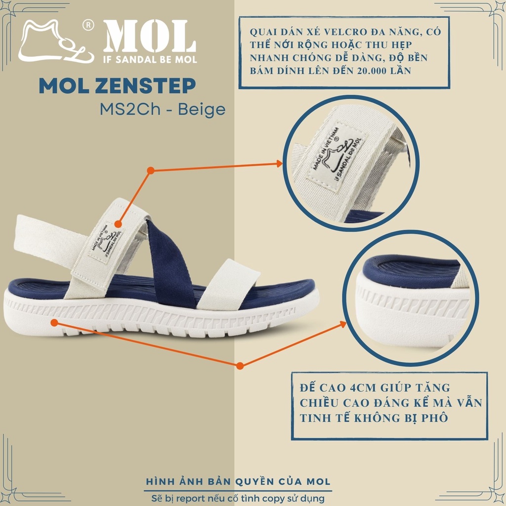 Sandal MOL Zenstep nam nữ unisex MS6Ch quai chữ Z màu beige phối xanh