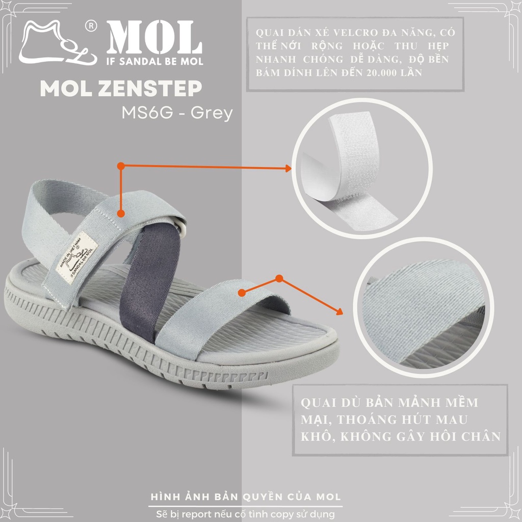 Sandal nam nữ unisex chính hãng MOL Zenstep MS6G quai chữ Z màu xám