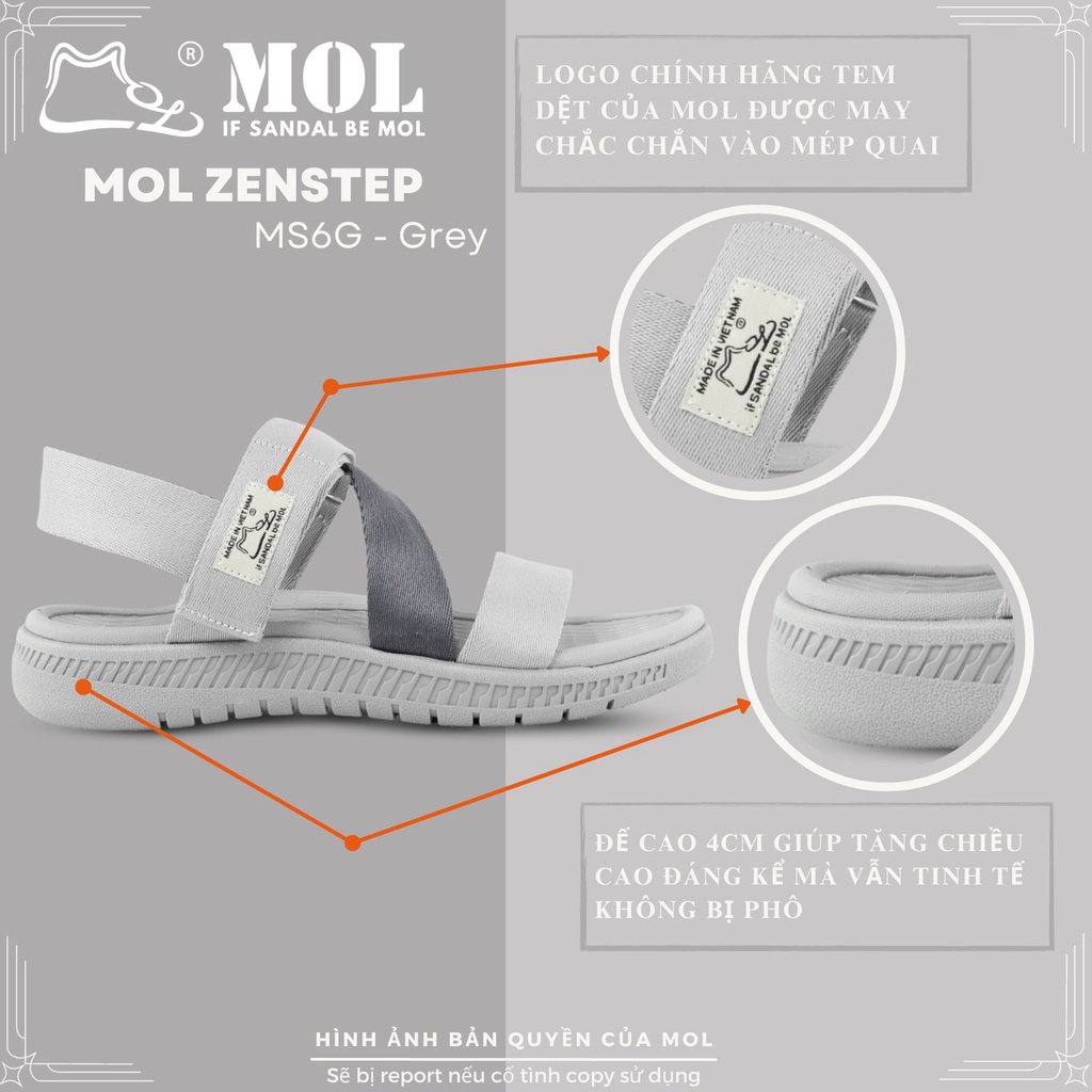 Sandal nam nữ unisex chính hãng MOL Zenstep MS6G quai chữ Z màu xám