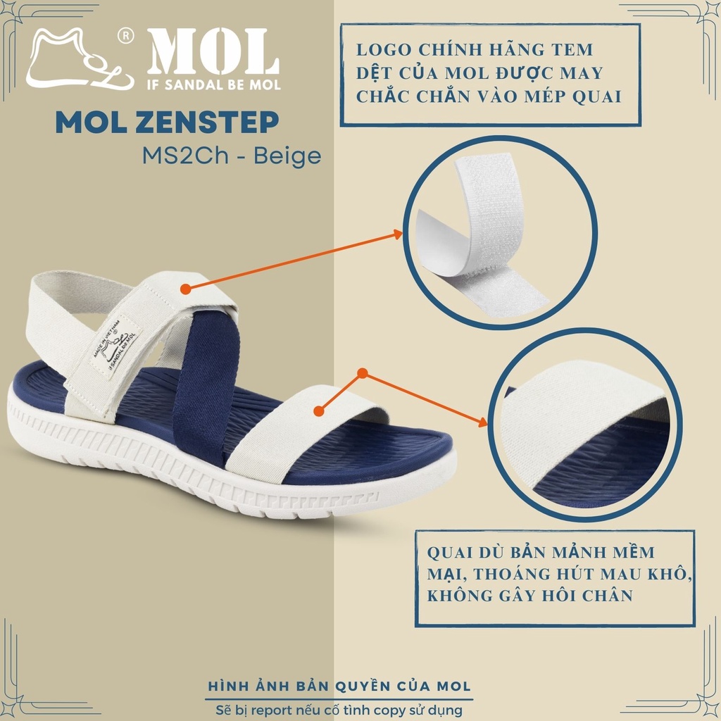 Sandal MOL Zenstep nam nữ unisex MS6Ch quai chữ Z màu beige phối xanh