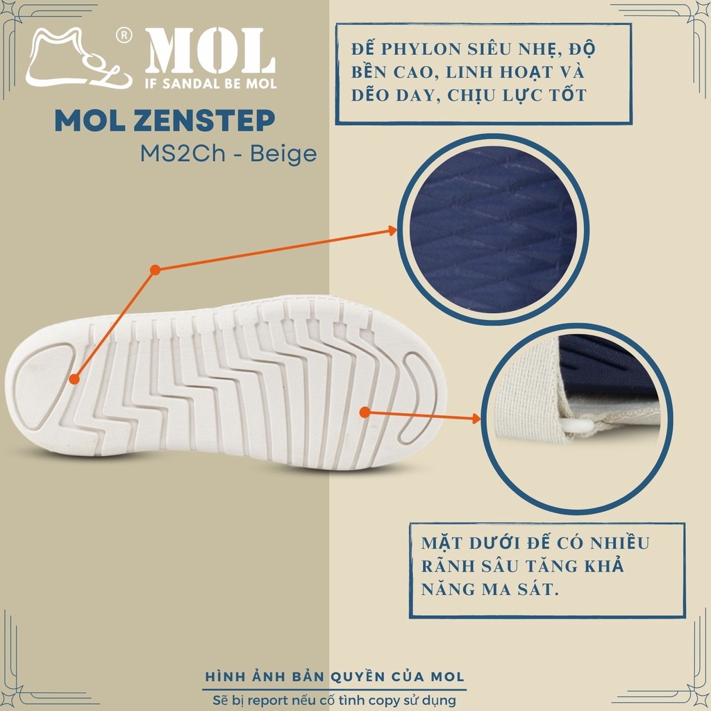 Sandal MOL Zenstep nam nữ unisex MS6Ch quai chữ Z màu beige phối xanh