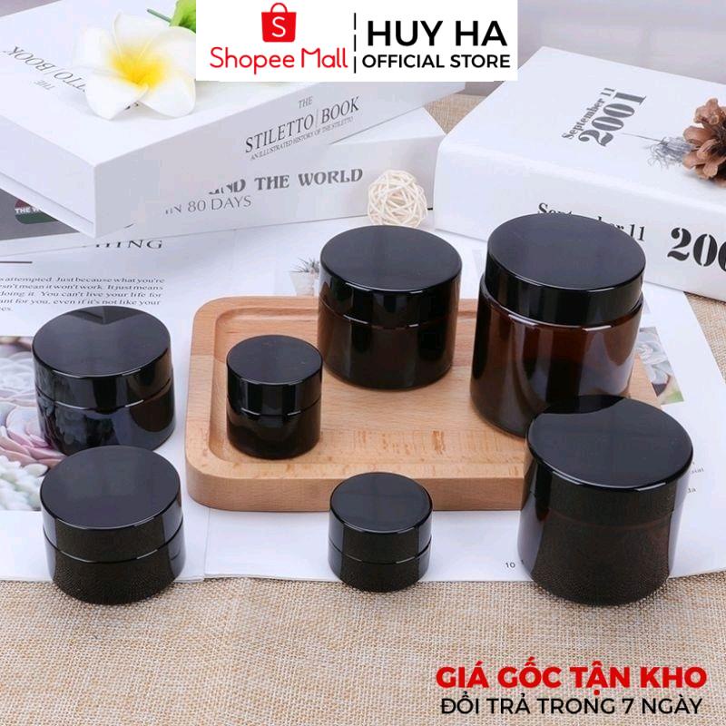 Hũ Chiết Mỹ Phẩm HUY HA COSMETIC PACKAGING Chiết Kem Thủy Tinh Nâu, Đen Nhám 5g,10g,15g,20g,30g,50g Đựng Kem Face