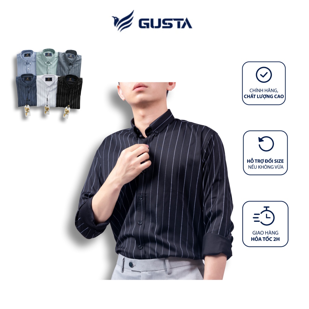 Áo Sơ Mi Nam GUSTA kẻ sọc chất Bamboo Cotton kháng khuẩn thấm hút mồ hôi hạn chế mùi cơ thể - SM13