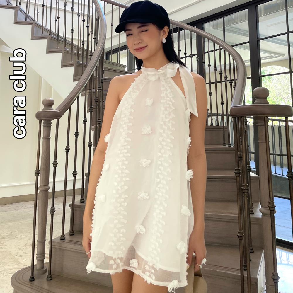 CARA Đầm ngắn nữ Mila dáng cổ yếm buộc nơ phía sau đáng yêu