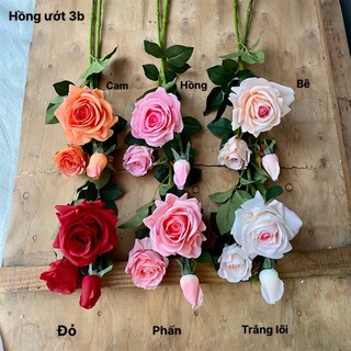 Hoa giả, hoa hồng 3 bông hoa hồng ướt cao su cao cấp