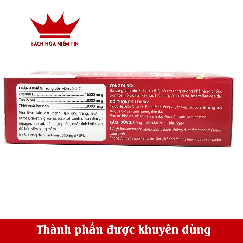 VITAMIN E 4000 NATURYL GOLD PLUS - kết hợp nha đam, giúp làm đẹp da, chống lão hóa hiệu quả - Hộp 30 viên chuẩn GMP