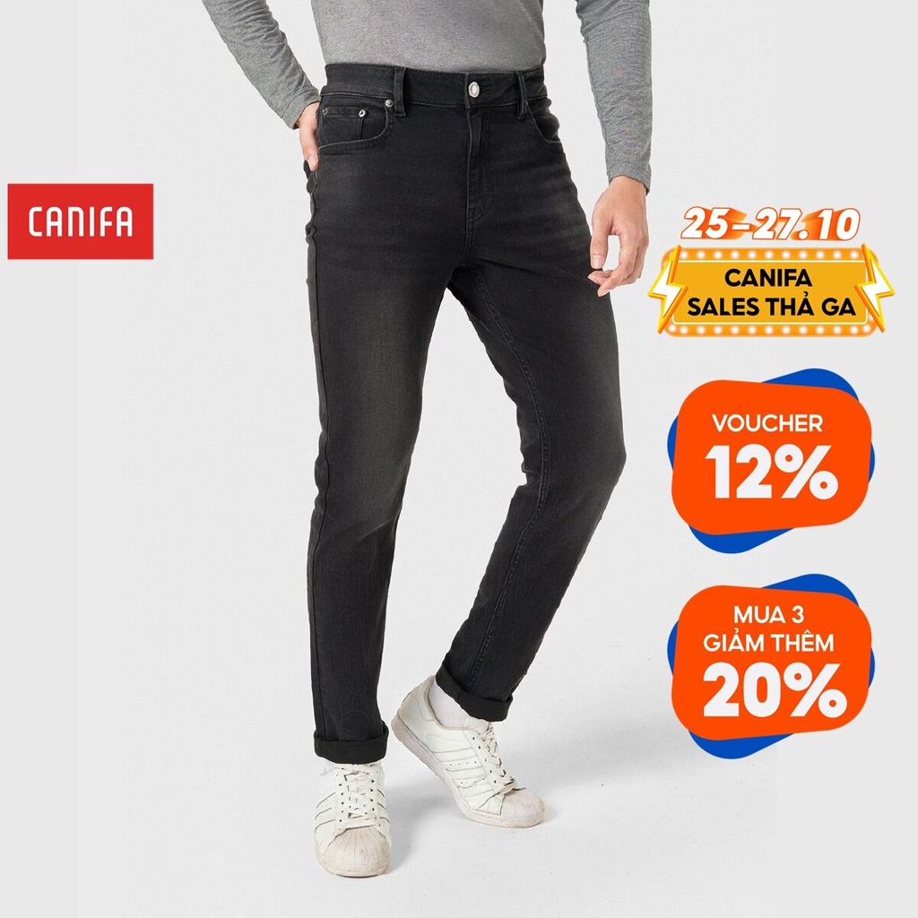 Quần jeans nam CANIFA thiết kế basic, phom ôm, chất liệu cotton pha, cạp thường cài cúc, có khóa kéo 8BJ22W004