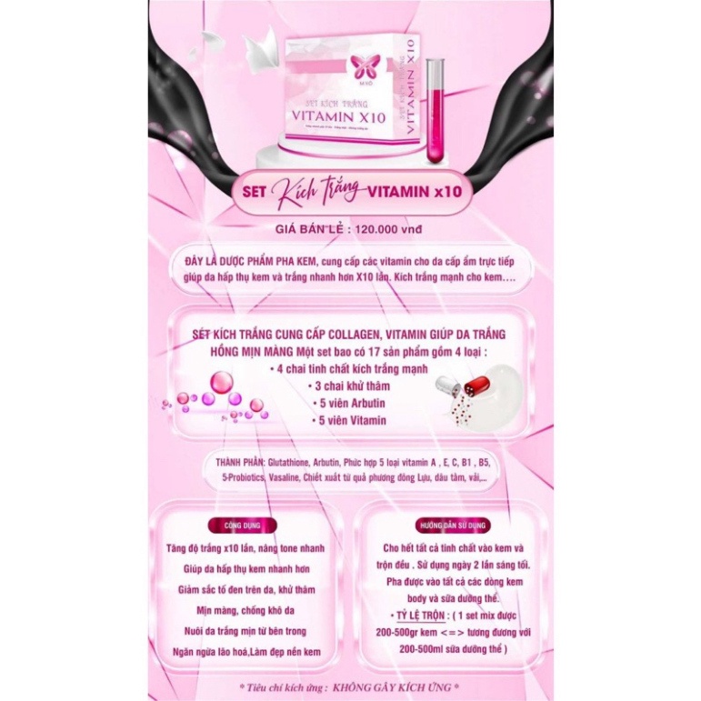 Bộ Kích Trắng X10 Vitamin Làm Trắng Mạnh Gấp 10 Hộp Như Hình .