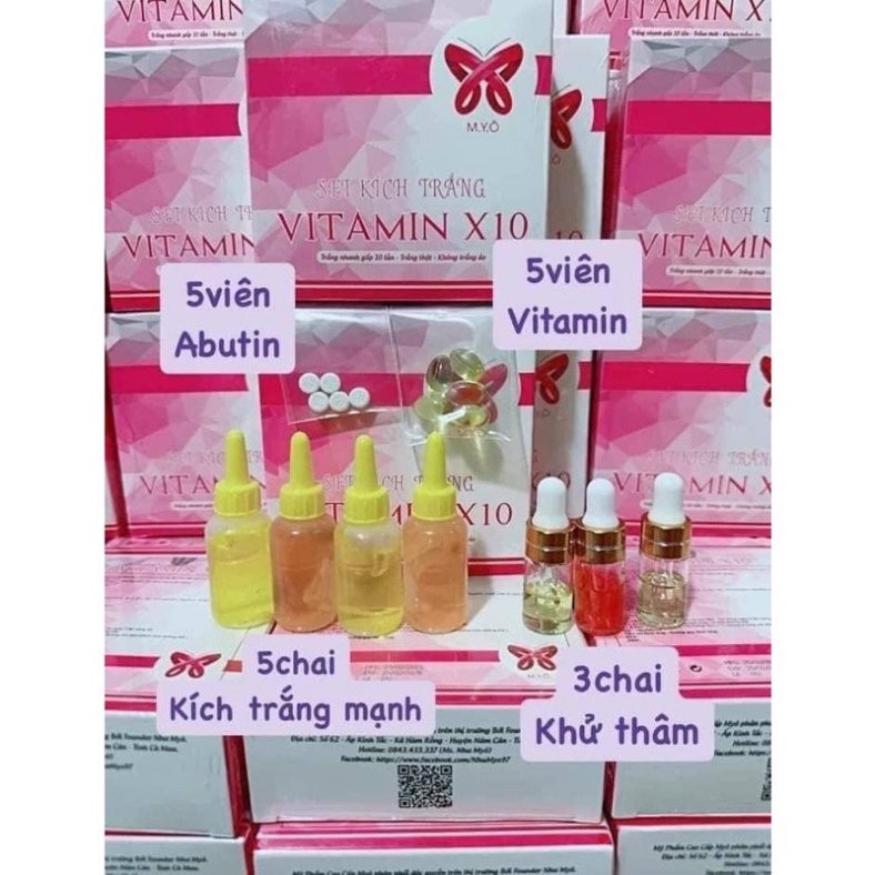 Bộ Kích Trắng X10 Vitamin Làm Trắng Mạnh Gấp 10 Hộp Như Hình .