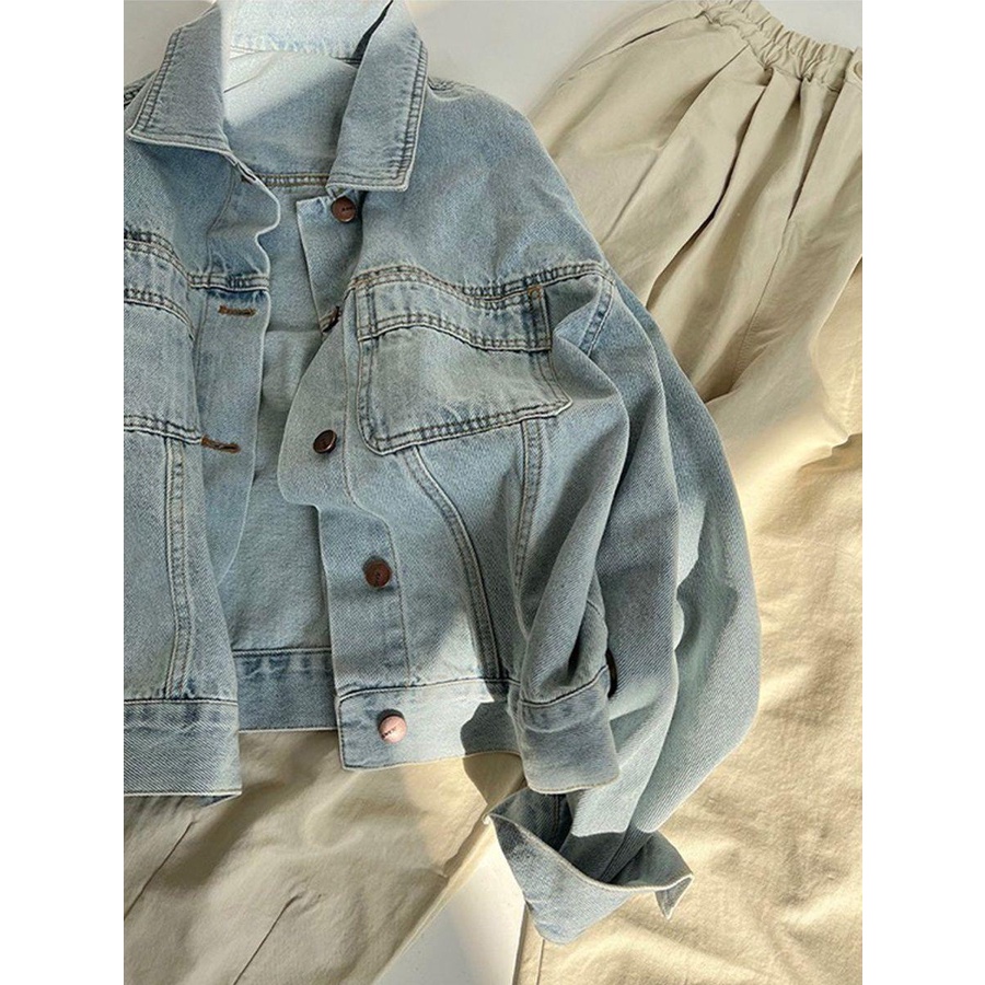 Áo Khoác denim cotton Dài Tay Dáng Rộng Phong Cách retro Châu Âu Thời Trang Xuân Thu 2023